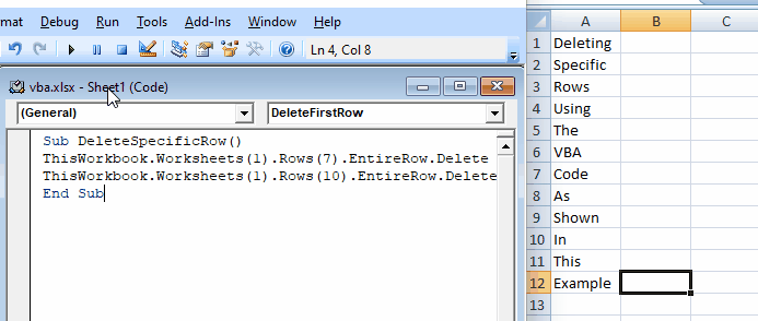 deleting specific rows using the VBA code